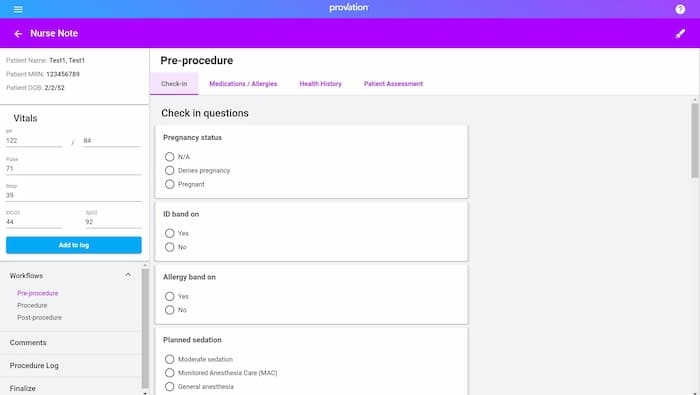 Provation Apex Nursing-Specific ASC EMR dashboard