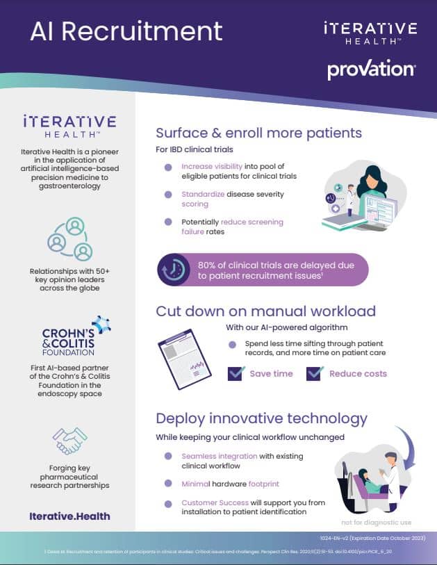 Image of "Image of Iterative Health Provation AIR Recruitment" fact sheet made by "Iterative Health" and "Provation"