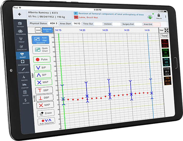 Provation iPro AIMS Vitals Chart on mobile iPad