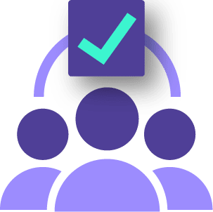 iterative health icon group of people with a checkmark Icon of a group of people with a checkmark above them