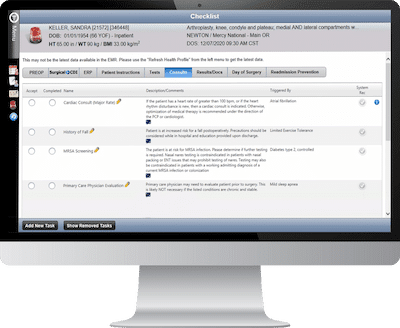 Preoperative Care Coordination Software, Surgical Valet, Consult Recommendations