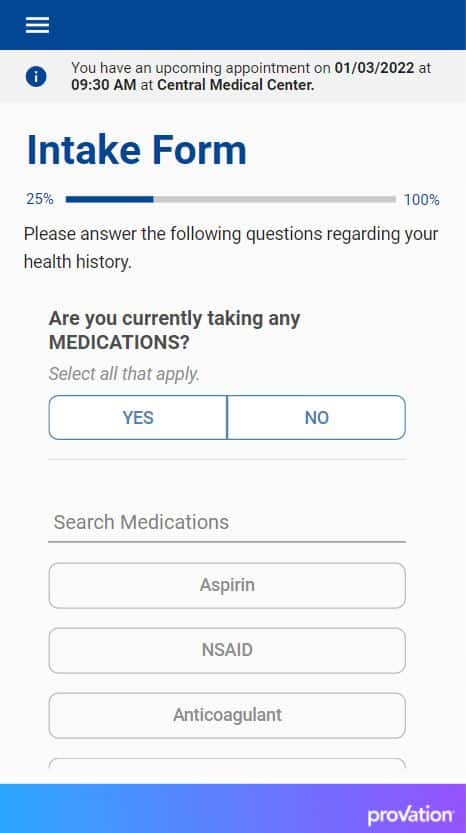 Provation Apex Patient Engagement Intake Form