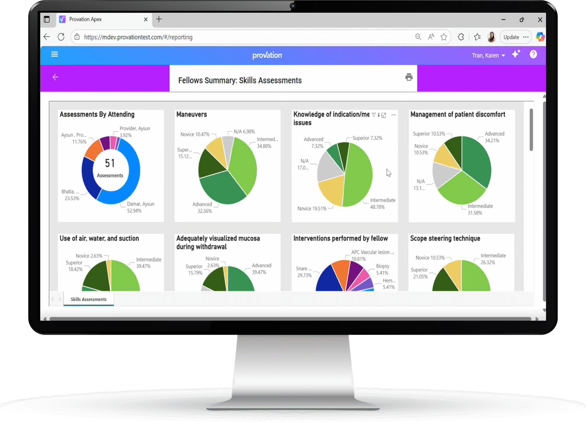 center facing computer - fellows assessment reporting top of screen
