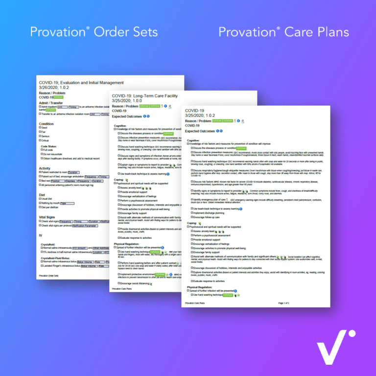 Provation COVID-19 Order Set and Care Plan