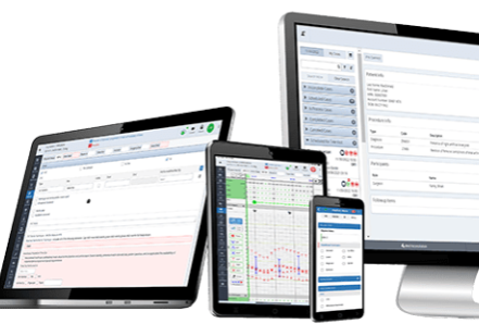 AIMS Software is shown on a tablet, smart phone, and desktop device to display device-agnostic capability